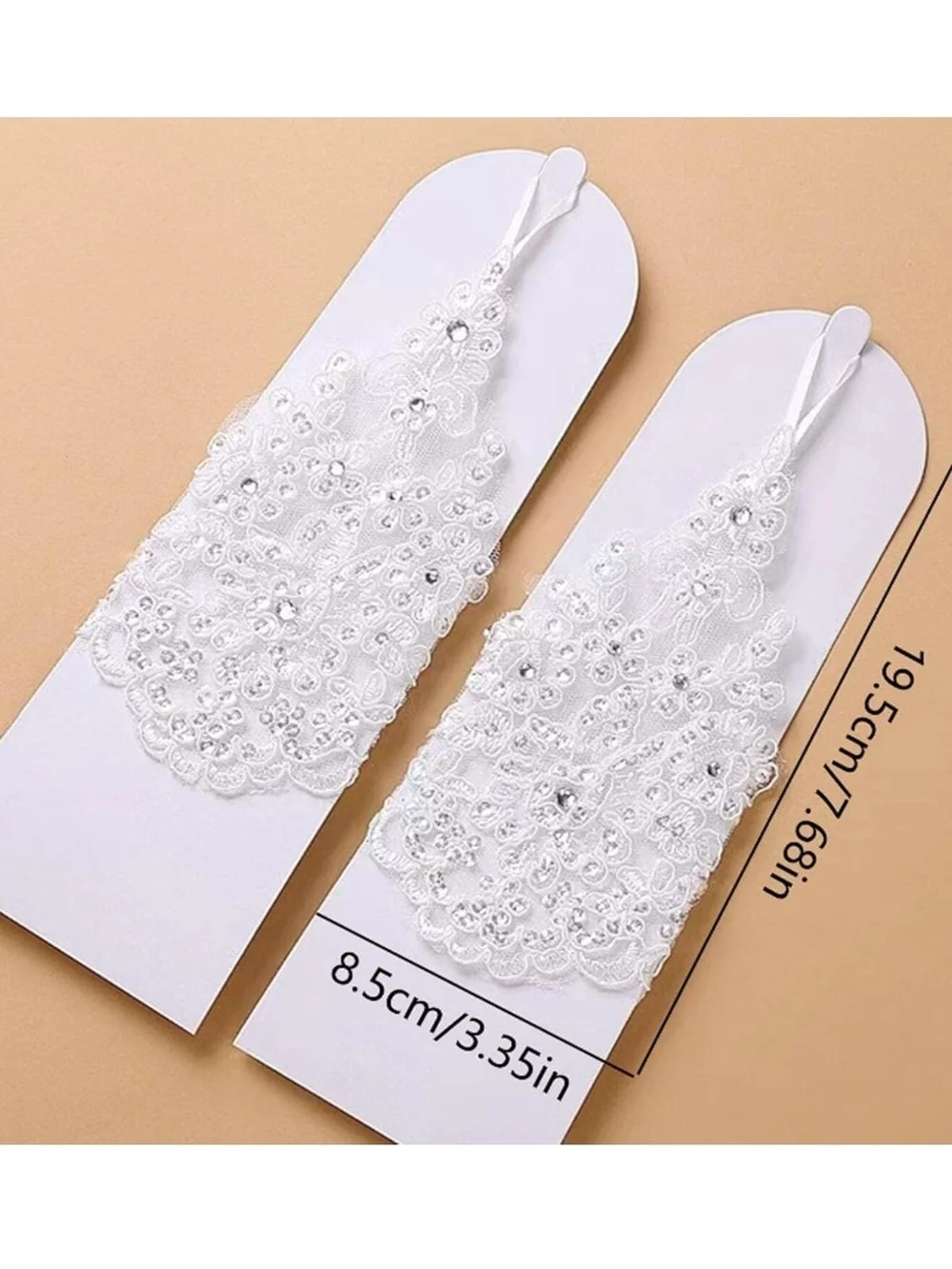 Lace Fingerless Gloves with Sequin Embellishments - White